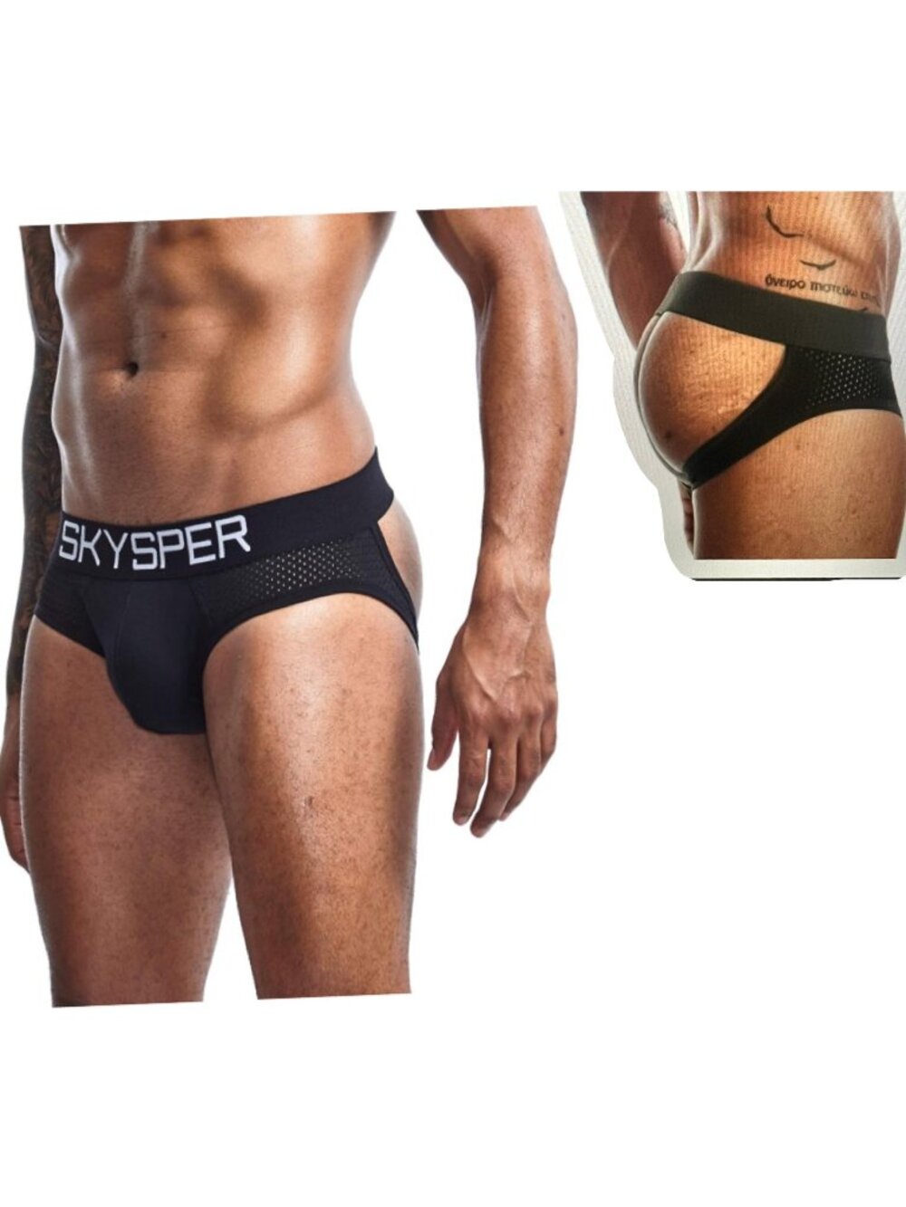 SKYSPER Men Jockstrap Male Black Thong Underwear Size Medium